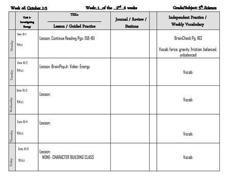 Grade/Subject: 5th Science