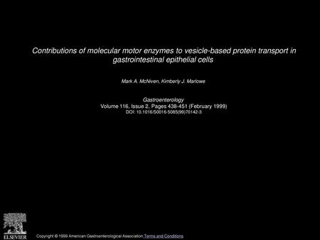 Contributions of molecular motor enzymes to vesicle-based protein transport in gastrointestinal epithelial cells  Mark A. McNiven, Kimberly J. Marlowe 