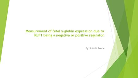 Measurement of fetal γ-globin expression due to KLF1 being a negative or positive regulator   By: Ashria Arora.