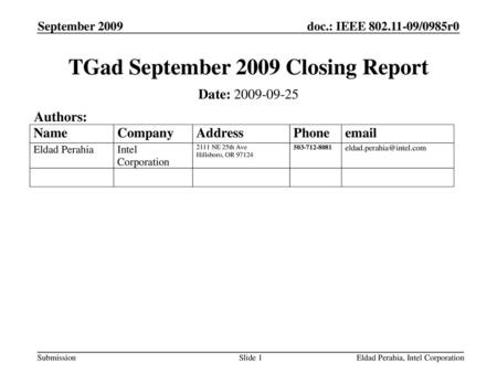 TGad September 2009 Closing Report