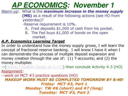 AP ECONOMICS: November 1