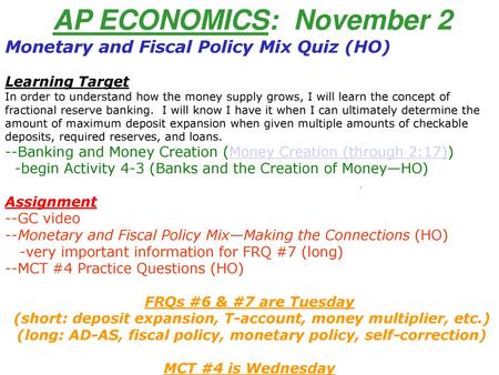 AP ECONOMICS: November 2