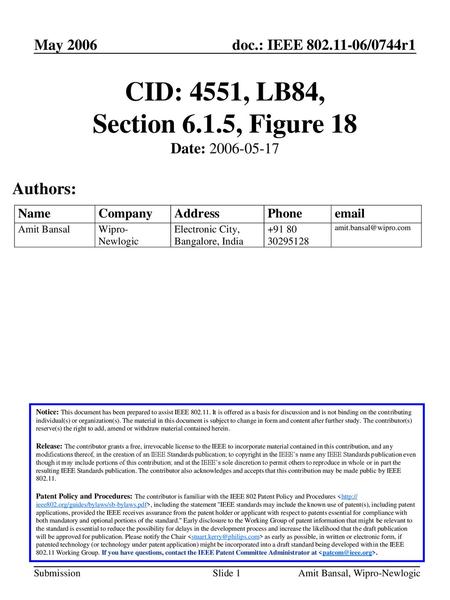 CID: 4551, LB84, Section 6.1.5, Figure 18 Authors: May 2006