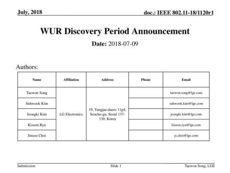 WUR Discovery Period Announcement