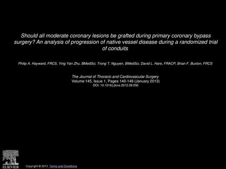 Should all moderate coronary lesions be grafted during primary coronary bypass surgery? An analysis of progression of native vessel disease during a randomized.