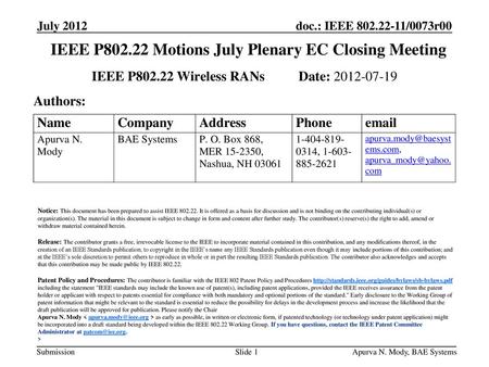 IEEE P Motions July Plenary EC Closing Meeting