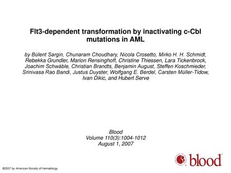 Flt3-dependent transformation by inactivating c-Cbl mutations in AML