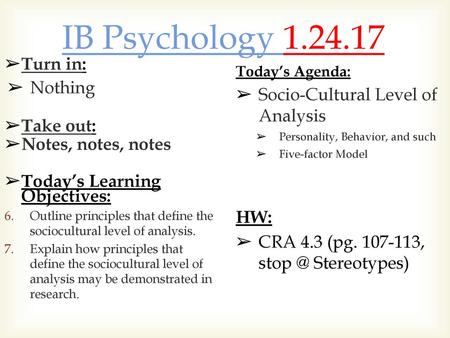 IB Psychology Turn in: Nothing