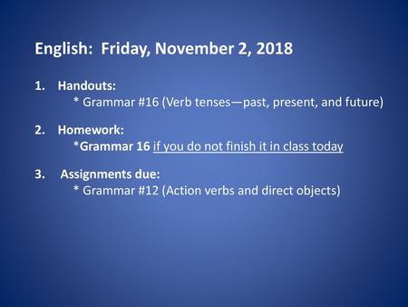 English: Friday, November 2, 2018