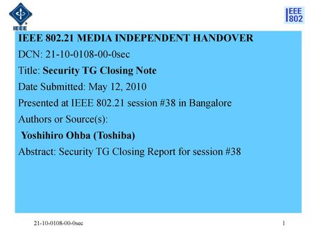 IEEE MEDIA INDEPENDENT HANDOVER DCN: sec