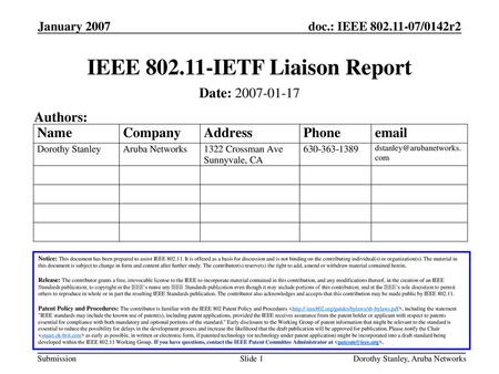 IEEE IETF Liaison Report