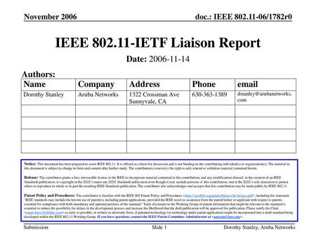 IEEE IETF Liaison Report