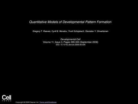 Quantitative Models of Developmental Pattern Formation