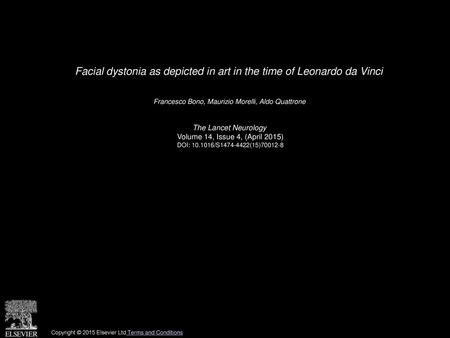 Facial dystonia as depicted in art in the time of Leonardo da Vinci