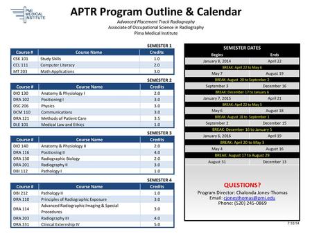 APTR Program Outline & Calendar