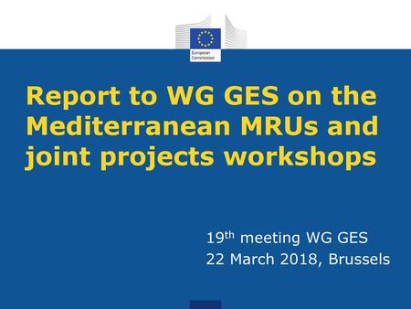 Report to WG GES on the Mediterranean MRUs and joint projects workshops 19th meeting WG GES 22 March 2018, Brussels.