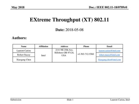 EXtreme Throughput (XT)