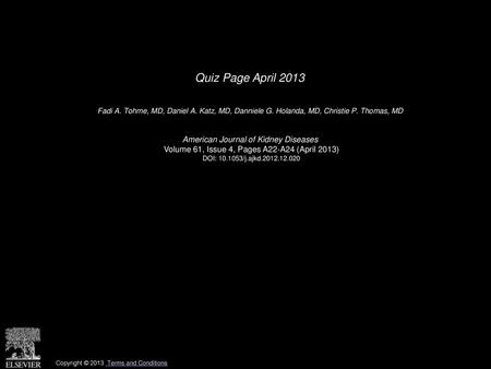 Quiz Page April 2013 American Journal of Kidney Diseases