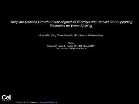 Template-Directed Growth of Well-Aligned MOF Arrays and Derived Self-Supporting Electrodes for Water Splitting  Guorui Cai, Wang Zhang, Long Jiao, Shu-Hong.