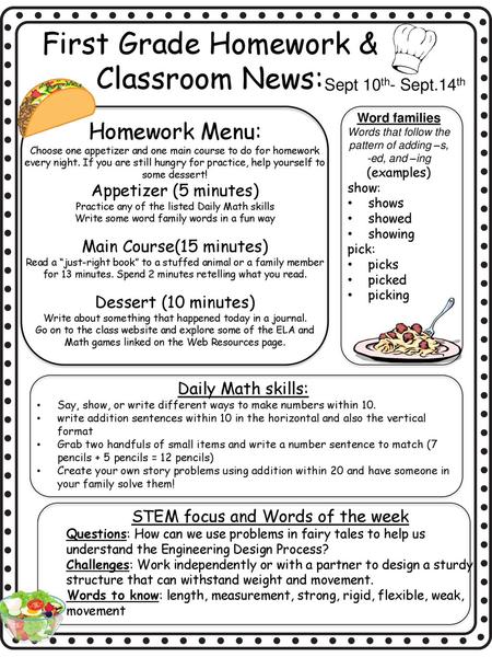 First Grade Homework & Classroom News: