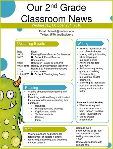 Our 2nd Grade Classroom News Wednesday, October 26th, 2016  