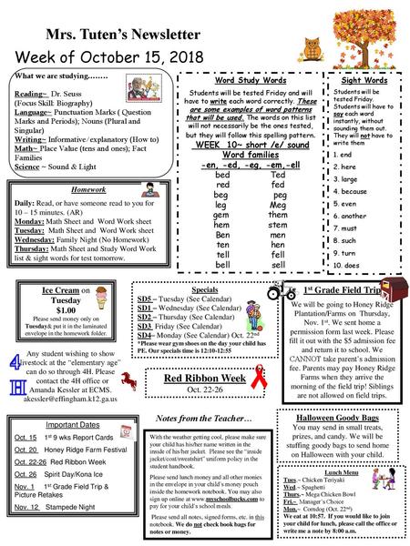 Mrs. Tuten’s Newsletter