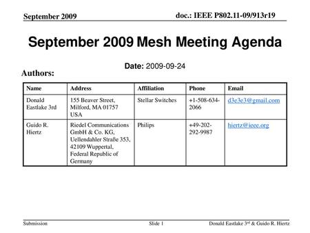 September 2009 Mesh Meeting Agenda