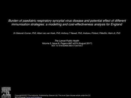 Burden of paediatric respiratory syncytial virus disease and potential effect of different immunisation strategies: a modelling and cost-effectiveness.