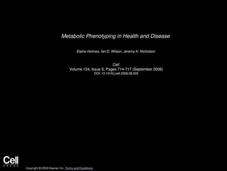 Metabolic Phenotyping in Health and Disease