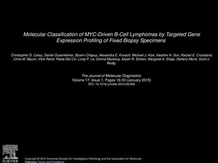 Molecular Classification of MYC-Driven B-Cell Lymphomas by Targeted Gene Expression Profiling of Fixed Biopsy Specimens  Christopher D. Carey, Daniel.