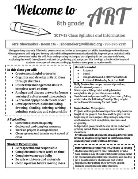 ART 8th grade Class Syllabus and Information