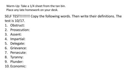 Warm-Up: Take a 1/4 sheet from the tan bin.