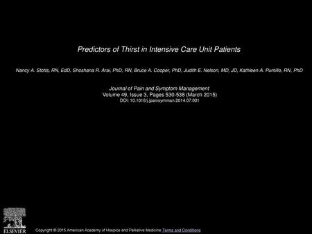 Predictors of Thirst in Intensive Care Unit Patients