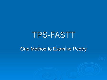 One Method to Examine Poetry