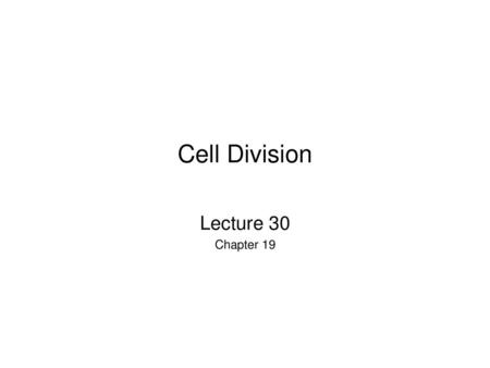 Cell Division Lecture 30 Chapter 19.