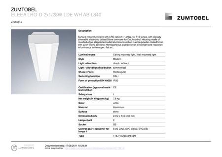 ELEEA LRO-D 2x1/28W LDE WH AB L840