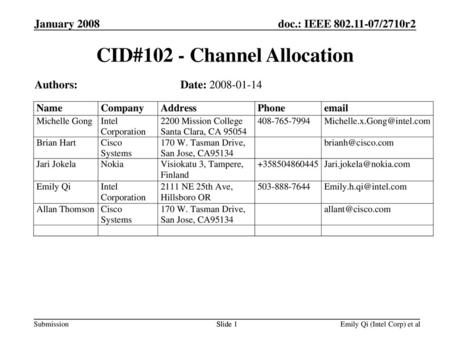 CID#102 - Channel Allocation