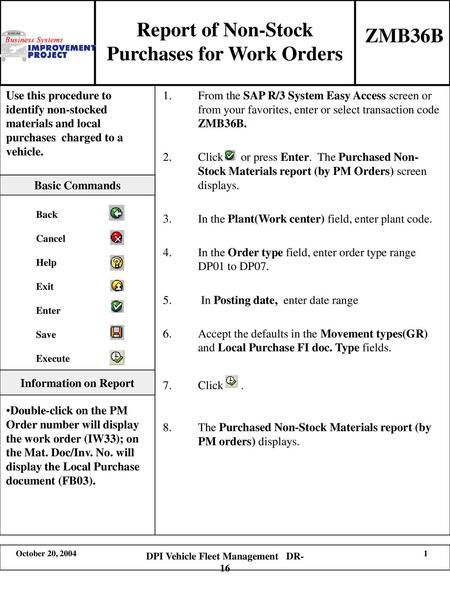 Report of Non-Stock Purchases for Work Orders