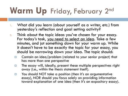 Warm Up Friday, February 2nd