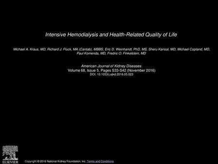 Intensive Hemodialysis and Health-Related Quality of Life