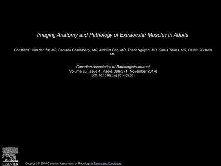 Imaging Anatomy and Pathology of Extraocular Muscles in Adults