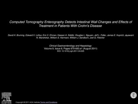 Computed Tomography Enterography Detects Intestinal Wall Changes and Effects of Treatment in Patients With Crohn's Disease  David H. Bruining, Edward.