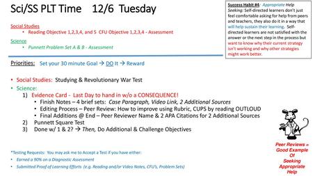 Sci/SS PLT Time 12/6 Tuesday