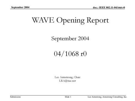 WAVE Opening Report September /1068 r0