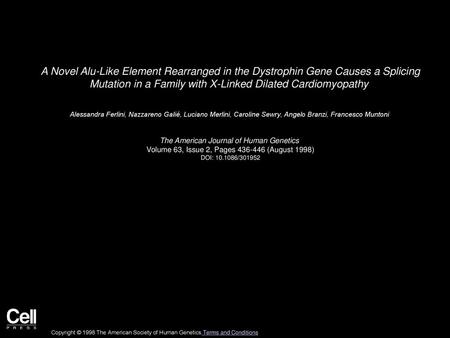 A Novel Alu-Like Element Rearranged in the Dystrophin Gene Causes a Splicing Mutation in a Family with X-Linked Dilated Cardiomyopathy  Alessandra Ferlini,