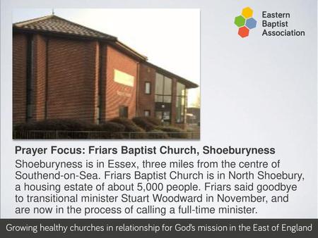 Prayer Focus: Friars Baptist Church, Shoeburyness