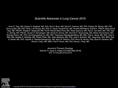 Scientific Advances in Lung Cancer 2015