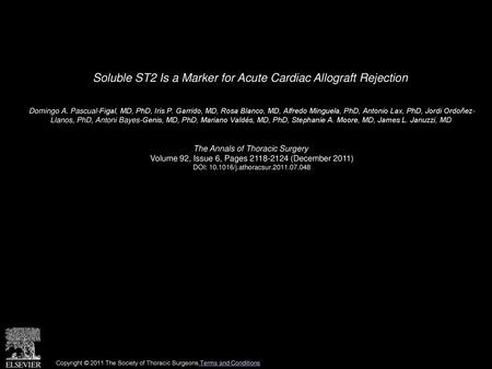 Soluble ST2 Is a Marker for Acute Cardiac Allograft Rejection