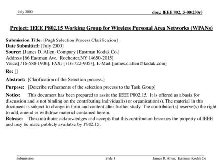 Submission Title: [Pugh Selection Process Clarification]