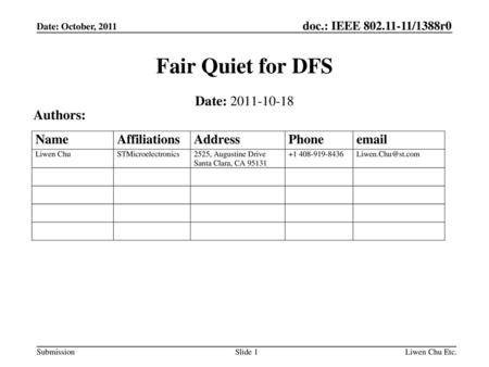 Fair Quiet for DFS Date: Authors: February 2008